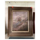 Vintage Framed Cottage Picture - approx.16.5 in.