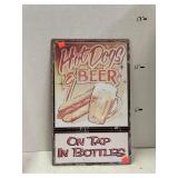 Vintage Hot Dogs & Beer Metal Sign