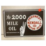 Penzbest KENDALL Motor Oils. Metal sign. 12x 8
