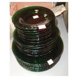 Green Glass Plates (8) Bowls (6) & Saucers (8)