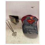 Superman Lot. Hat, Necklace and Vintage Wallet