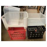 Two Plastic Milk Crates and 3 Plastic boxes