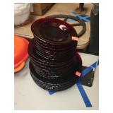 Lot if Red Glass Plates (8 Dinner, 9 Salad & 8