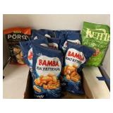 Snacks! BAMBA p-nut butter puffs. KETTLE Chips.