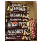 10 Herseys Bars w/ Almonds.  1 Twix bar.