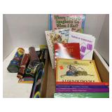 Mixed lot.  Books. Glow sticks. Kaleidoscope.