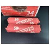 2 rolls of Pennies. 1957 D & 1920 plain.