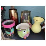 Misc lot.  Vases. Canister.  Pitcher.