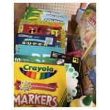 Lot of coloring / activity books, markers, glue.