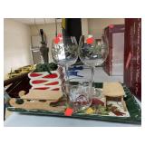 Christmas Decor Lot - Tray, Wine Glasses, & more