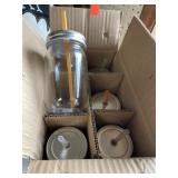 6 glass  "mason" jar Drinking Jars w/ lids &