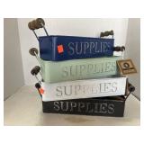 4 Supplies Metal Trays w/ wood handles. 13x4.5x