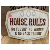 Metal House Rules Decor Sign