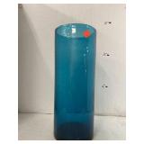 Blue Glass Decorative Cylinder Vase. 14 in Tall