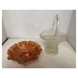 Fluted Lustre Glass Dish andClear Glass Basket
