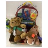 Misc lot of toys.  Incl plush & picnic set.