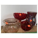 Cranberry glass compote & candy dish. Red Mosiac
