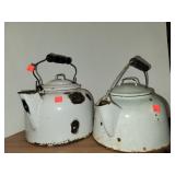 2 Cnt Enamelware Tea Kettles