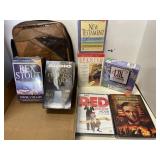 Misc lot. Audio books. DVDs. Game. Carry bag w/