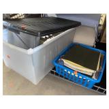 Plastic Filing tote with hanging file folders. &