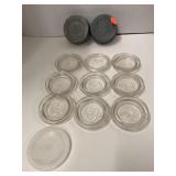 2 Vintage Metal Ball Lids and 10 Glass inserts