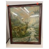 Vintage Framed Elk Print.  21.5 x 17.5 in