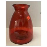 Red glass vase.  8in tall. Vintage.