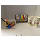 2 vintage Fisher Price toys & pair of Donald Duck