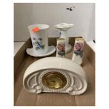 Small Lenox China Clock, Ceramic Bathroom set