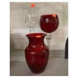 3 Glass Pieces 2 Red Glass one Clear. Tallest