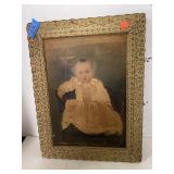 Vintage Child Portrait. Wood Backed Frame  17.5 x