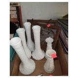 Lot of 6 Milk Vases/ 2 Cnt Frosted Picture Scenes