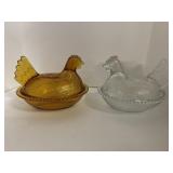 Amber & Clear Hen / Chicken  on a Nest