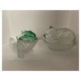 2 glass pieces. Whale with a Fish. Kitten on a