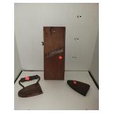 2 Vintage Cast Iron Irons & Slaw Cutter