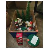 Box Lot of Christmas Decor Including Puzzle &