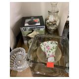 Lot of glassware, seashells, bowls etc.