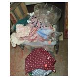 Tote of Linens/Dollies  & Longaberger Inserts