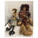 Two Cloth Stuffed Figures One Crow One Girl