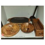 Lot of 3 Wooden Bowls/Wooden Drawer/Wood Ladel