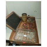 Flat if Vntg Items & Glassware/ Trivet/Chalkboard