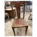 Wooden Chair w/Tacked in Leather Seat