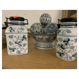 3 Pieces Patterned Ceramic. Pedestal Bowl 10 in