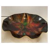 Vintage Seetusee Mayfair glass dish w/ leather
