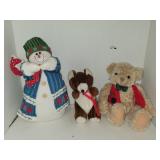2 Cnt Plush Teddy Bears & 1 Plush Snowman