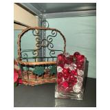 Decorative Basket & Vase Filled W/ Gems