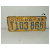 1939 Indiana License Plate