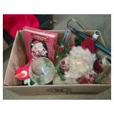 Box Lot of Christmas Ornaments  & 2 Mirrors