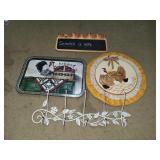 Lot of Rooster Decor & Metal Hanging Coat Decor