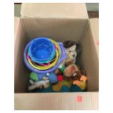 Box of Stuffed Animals and Sand Buckets